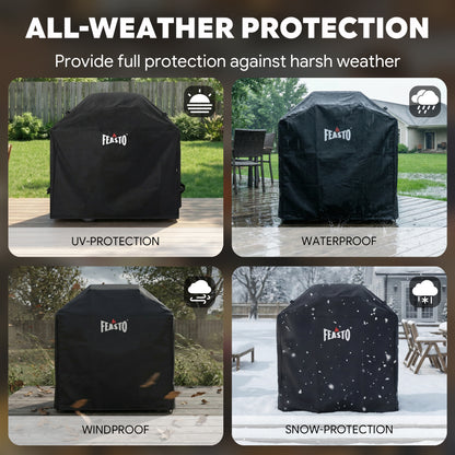 FEASTO 44-Inch Outdoor Grill Cover for 2 Burner Gas Grill, Waterproof 600D Heavy Duty BBQ Grill Cover, with Handles & Hook and Loop Straps, Black