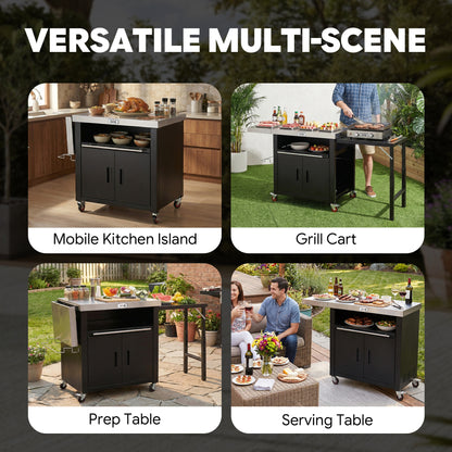 Feasto Outdoor Movable Kitchen Island With 2 Foldable Side Tables & Pull-Out Plate(Add to cart and enjoy an additional 10% discount)