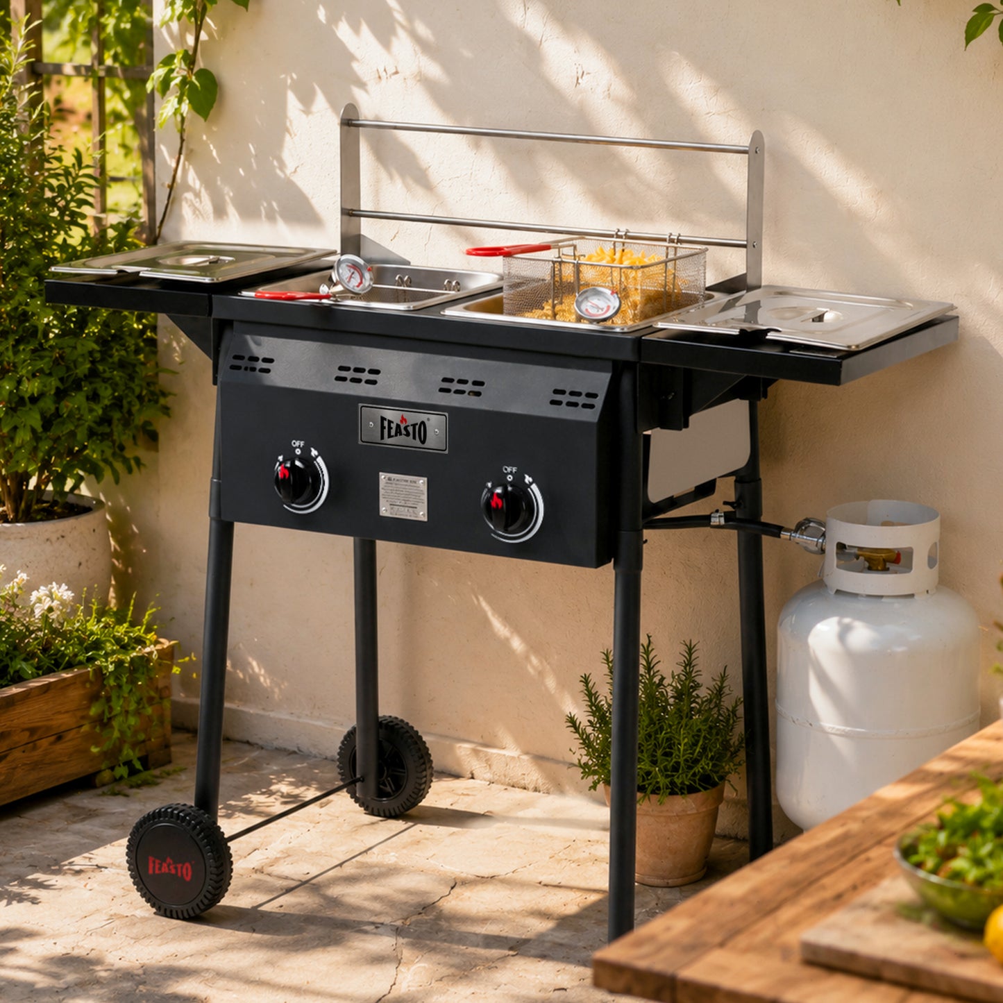 Feasto Outdoor Propane Deep Fryer with Dual Independent Burners