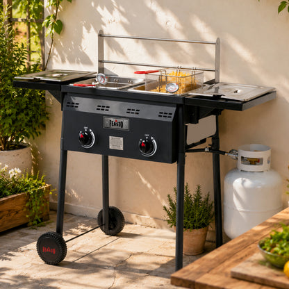 Feasto Outdoor Propane Deep Fryer with Dual Independent Burners