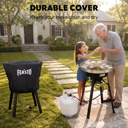 FEASTO 28-Inch Outdoor Concave Comal Cover, Waterproof 600D Heavy Duty BBQ Grill Cover, with Hook and Loop Straps, Black