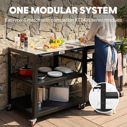 Feasto 3-Shelf Movable Pizza Oven Table for Outdoor, 304 Stainless Steel Grill Cart(Add to cart and enjoy an additional 7% discount)