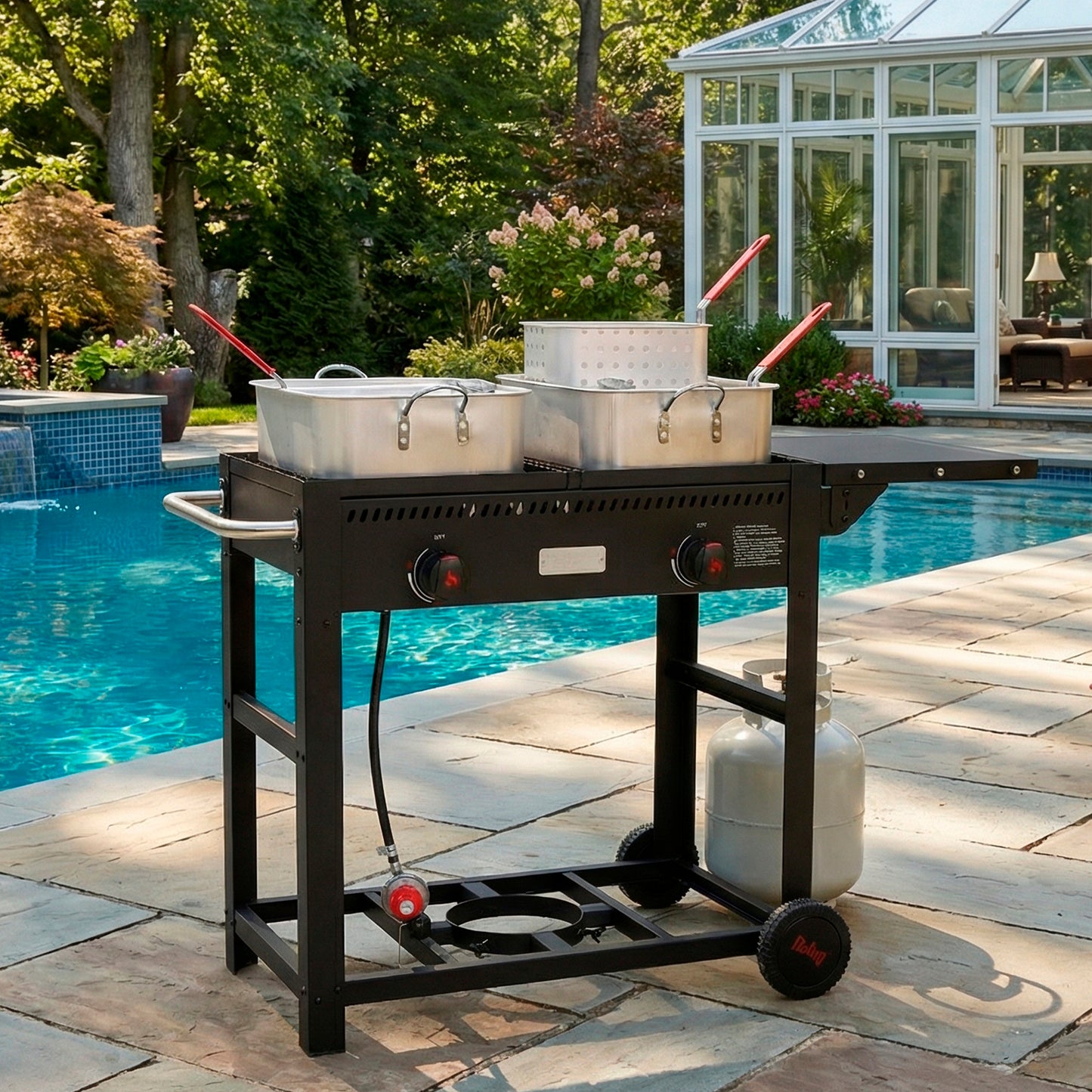Feasto Propane Outdoor Double Burner Deep Fryer Cart