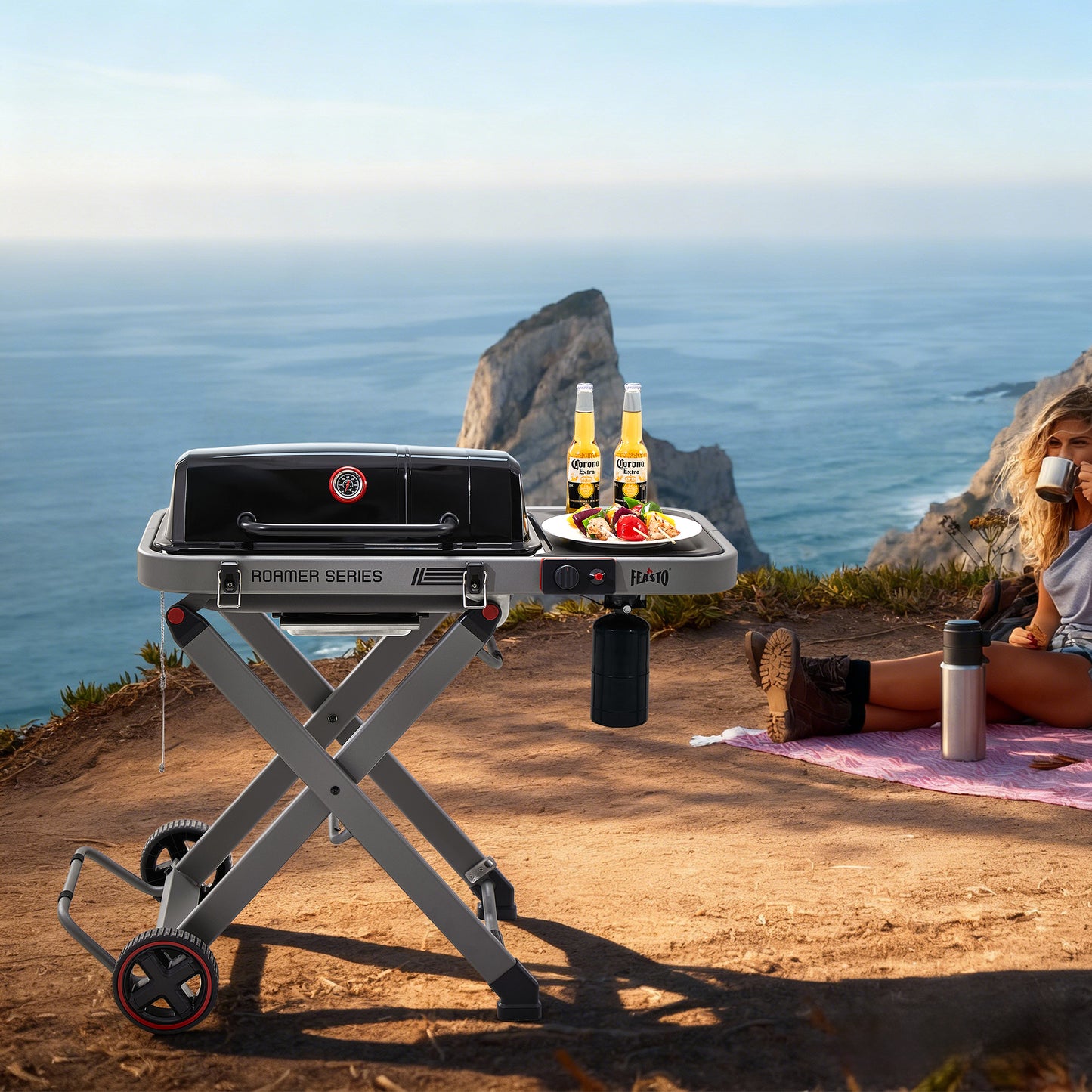 Portable Propane Gas Grill with Folding Cart, Camping & Tailgating, Grey