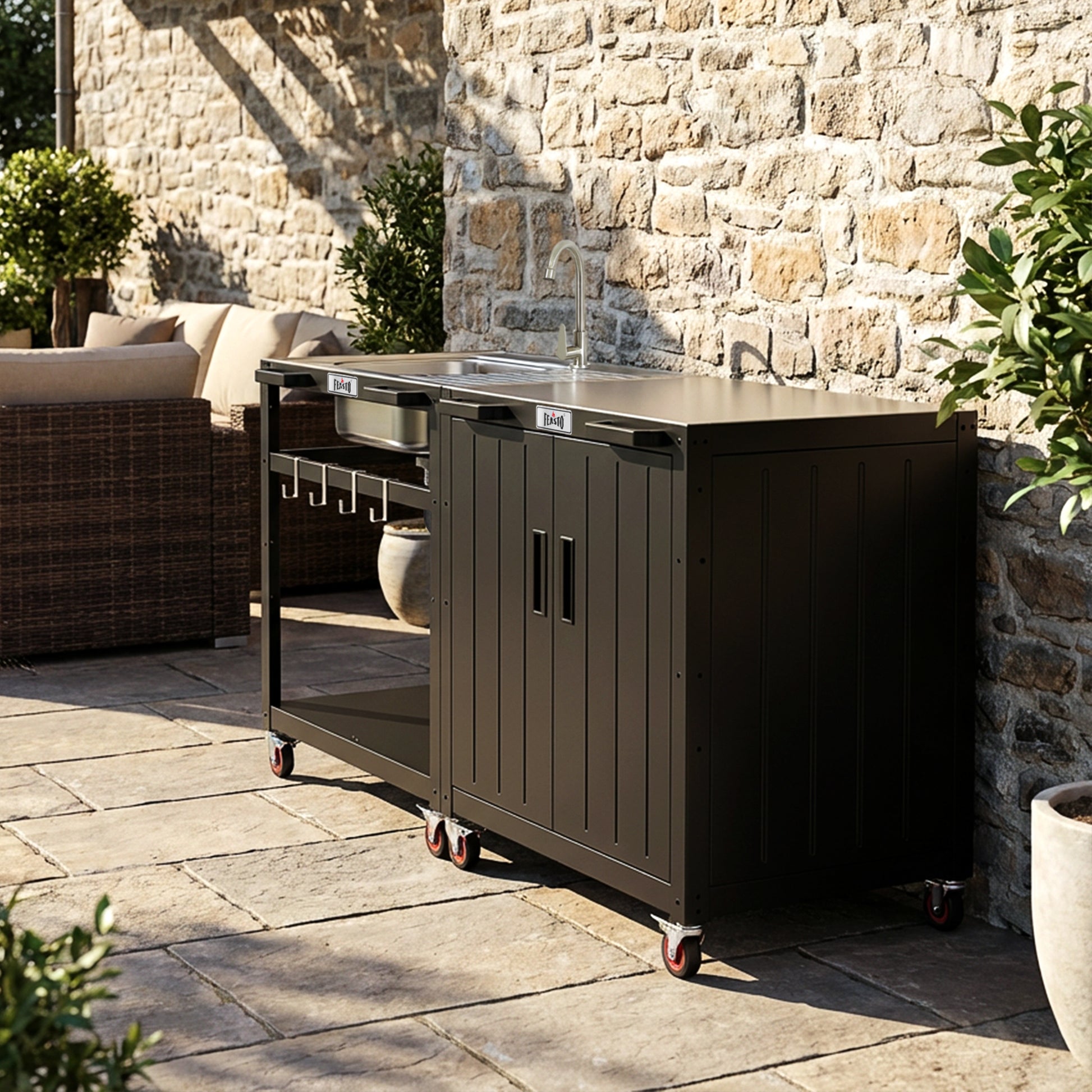Outdoor kitchen island cart connect with outdoor sink station - KT2435C with KT2435B
