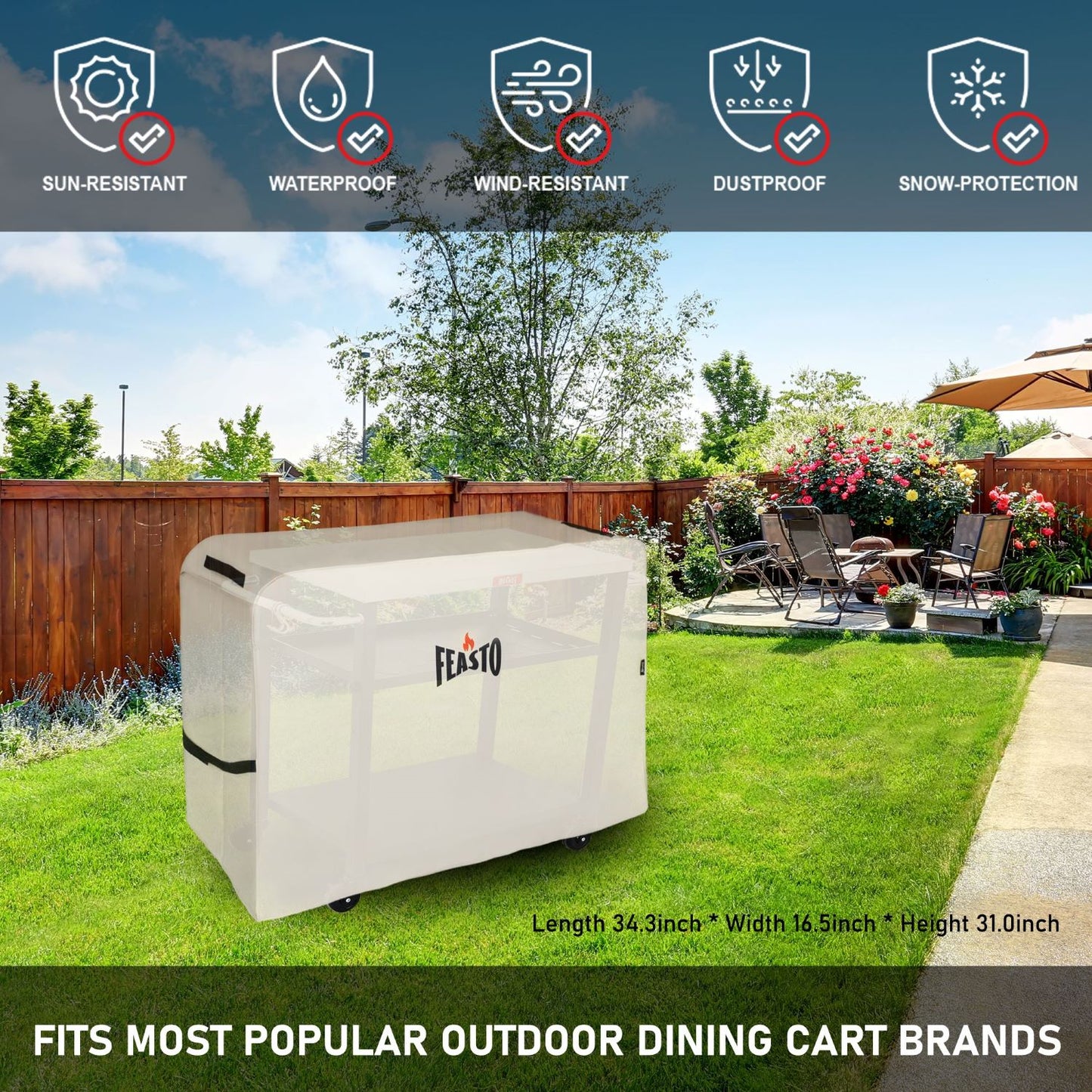 FEASTO Premium Waterproof Dining Cart Cover, Beige (34.3" x 16.5" x 31")