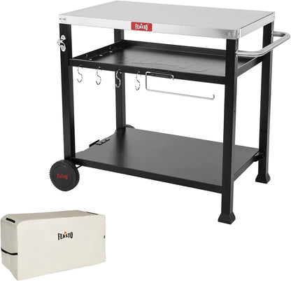 Feasto Three-Shelf Movable Food Prep and Work Cart Table, L39.5''x W25.6''x H33'', Cover Included