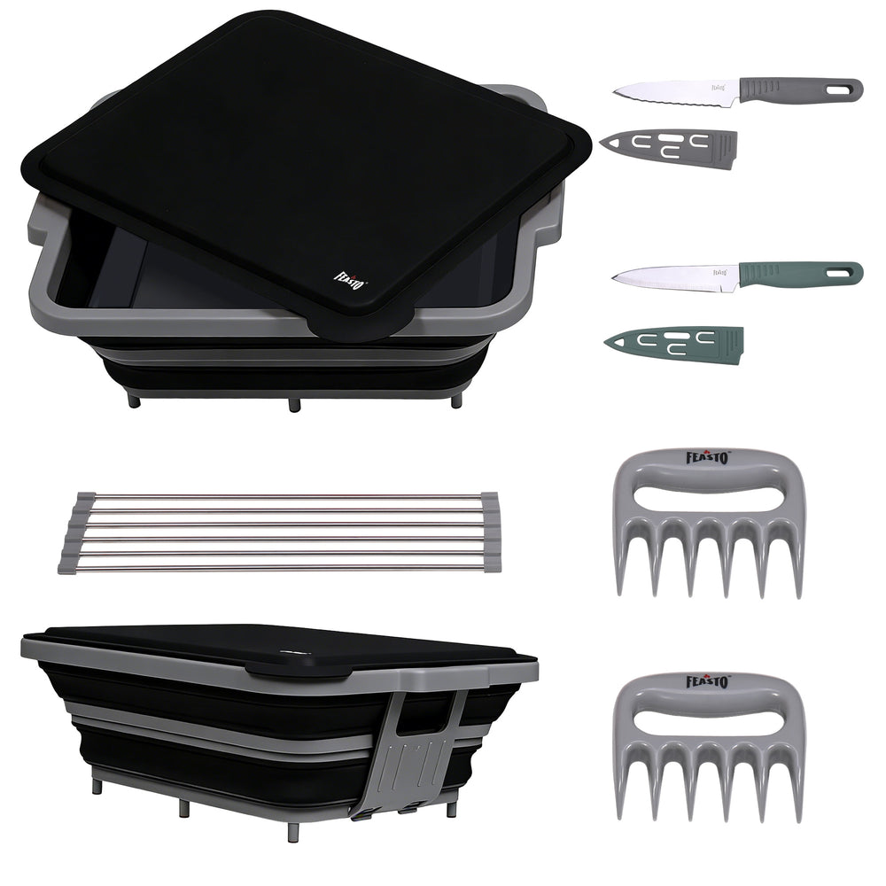Collapsible BBQ Prep Tub & Wash Station Set for Outdoor Cooking