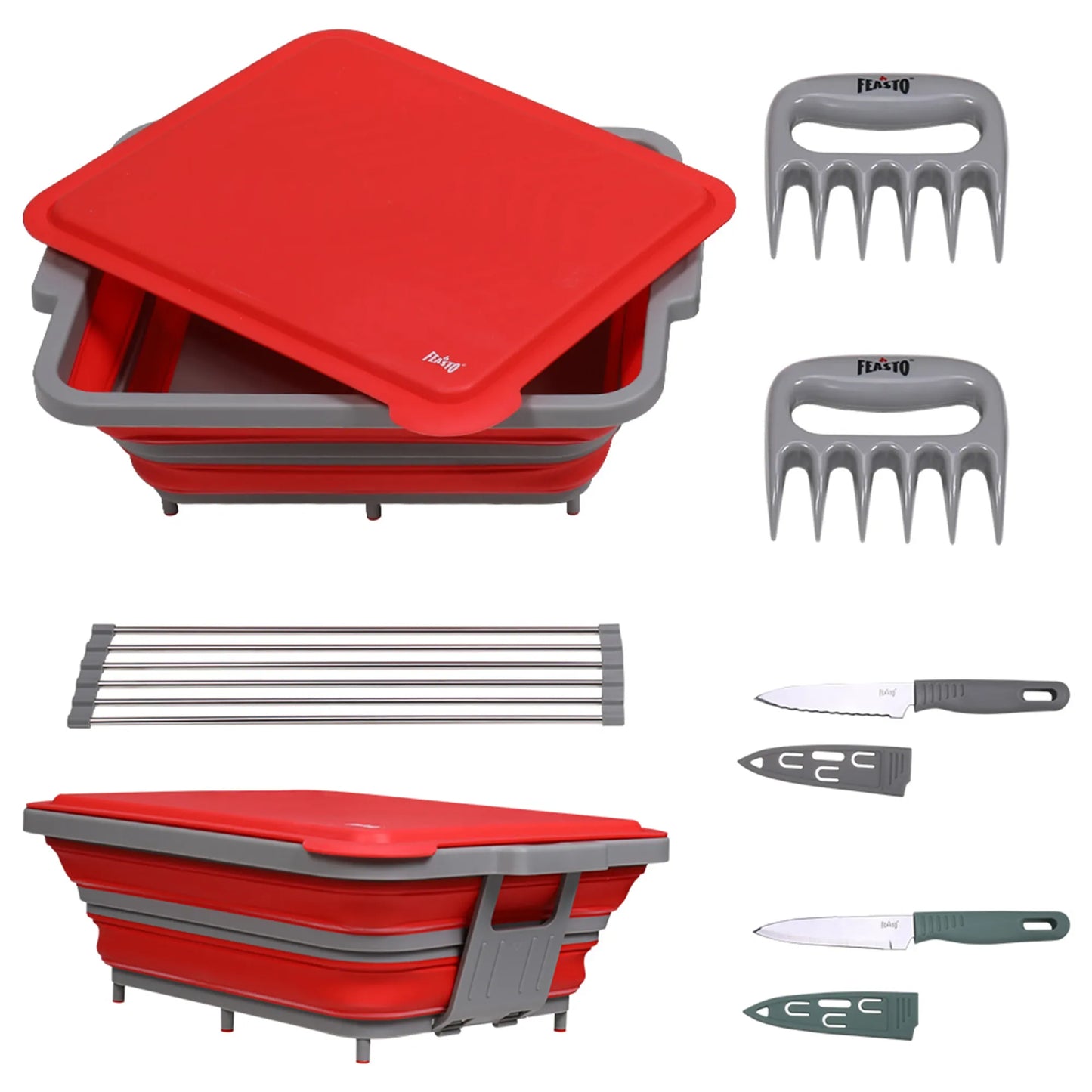 Collapsible BBQ Prep Tub & Wash Station Set for Outdoor Cooking