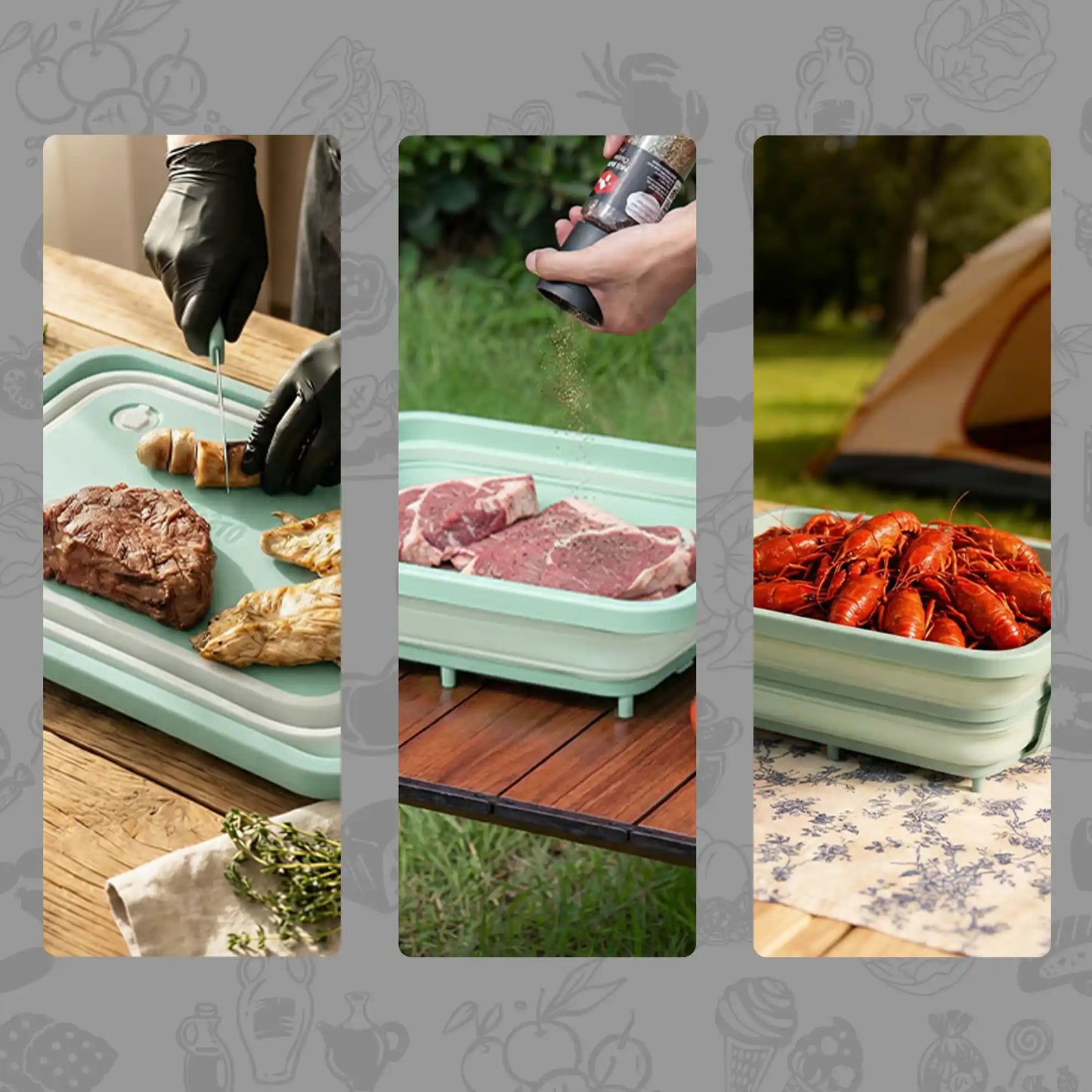 Collapsible BBQ Prep Tub & Wash Station Set for Outdoor Cooking