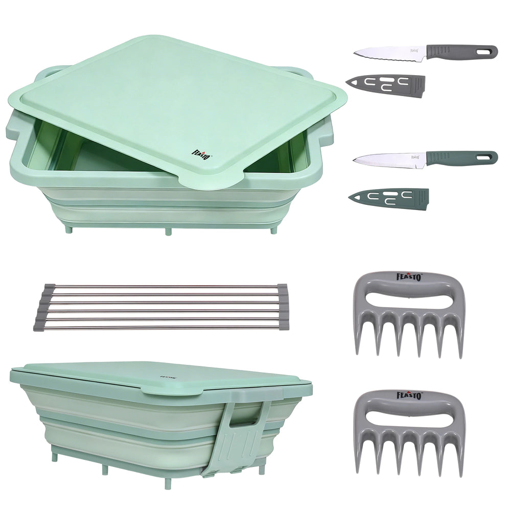 Collapsible BBQ Prep Tub & Wash Station Set for Outdoor Cooking