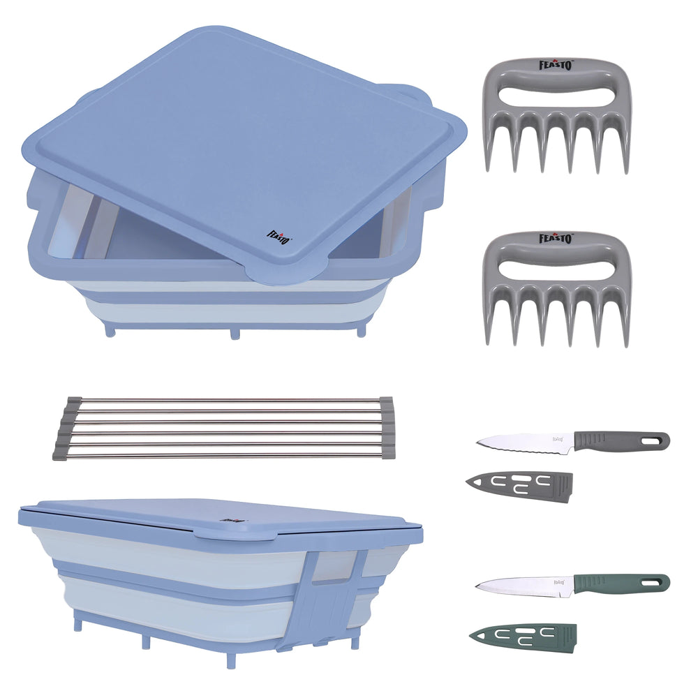 Collapsible BBQ Prep Tub & Wash Station Set for Outdoor Cooking