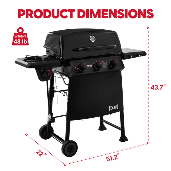 Black grill with dimensions - 51.2x22x43.7 in