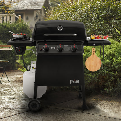 Black portable grill with side burner
