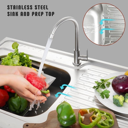 FEASTO Freestanding Sink Utility Sink with Cabinet 304 Stainless Steel Sink Outdoor Kitchen Sink Outdoor Grill Cart Laundry Room Sink Garage sink L35.4” x W24”