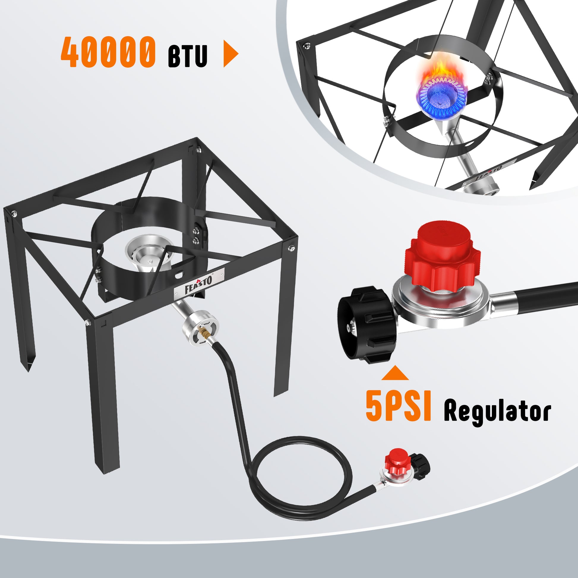Durable stove stand with 40,000 BTU and 5PSI regulator