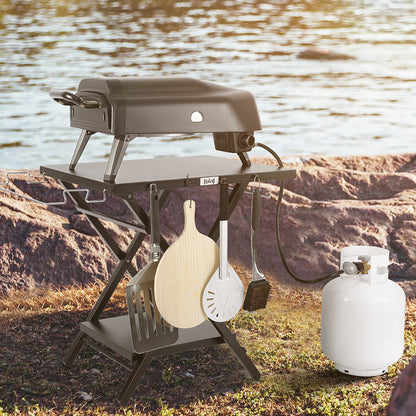 Feasto Large Folding Table Foldable Grill Stand and Pizza Oven Stand Portable Outdoor Food Prep Table Friendly to Storage Ideal for Camp or RV Black