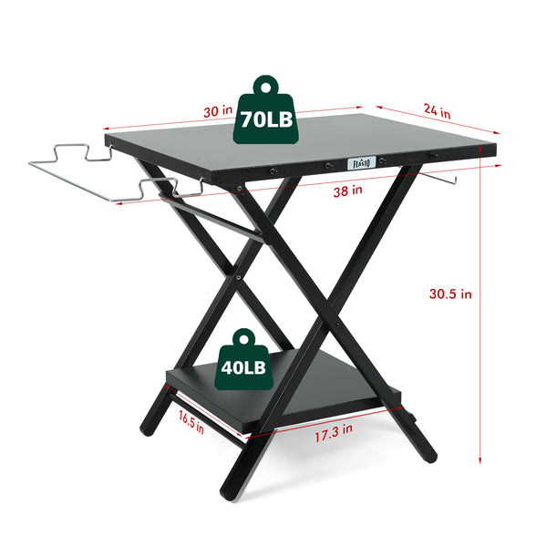 Folding Table, Foldable Grill Stand and Pizza Oven Stand Portable Outdoor Food Prep, Black