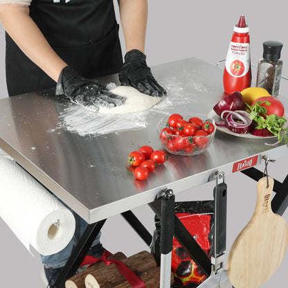 Feasto Large Folding Table Foldable Grill Stand and Pizza Oven Stand Portable Outdoor Food Prep Table Friendly to Storage  Ideal for Camp or RV Stainless Steel Tabletop