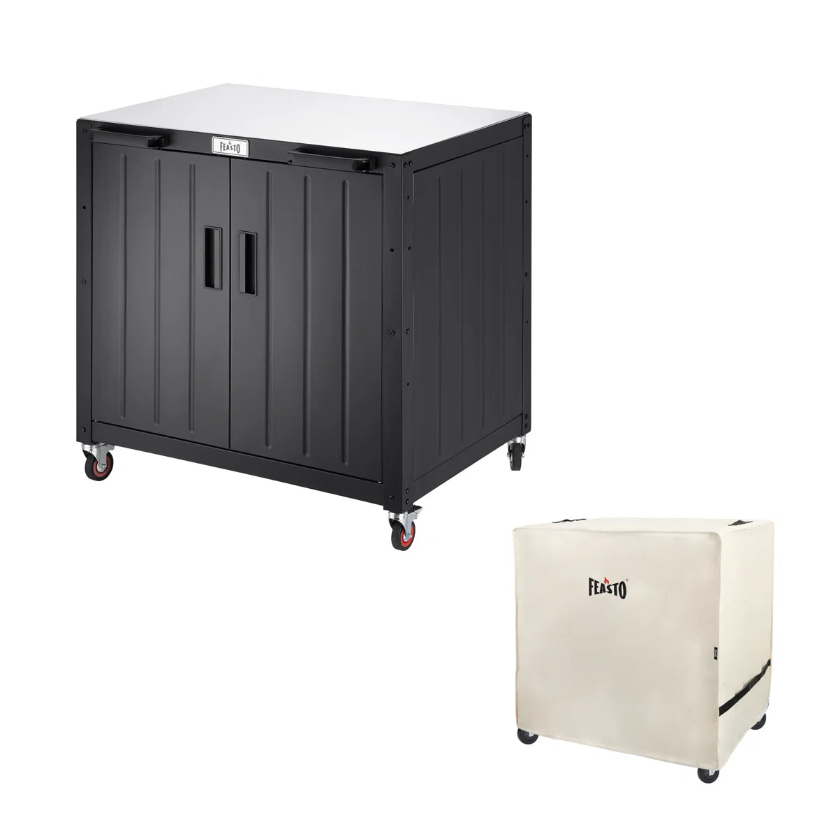 Feasto 304 Stainless Steel Freestanding Kitchen Grill Cart With Cover, Movable Kitchen Island