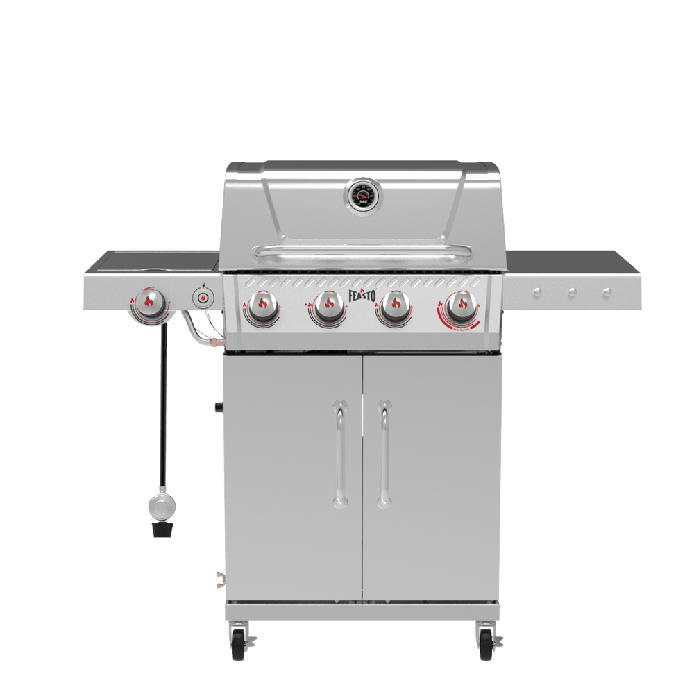 Stainless Steel 4-Burner Gas Grill with Side Burner & Lockable Swivel Casters 360 view