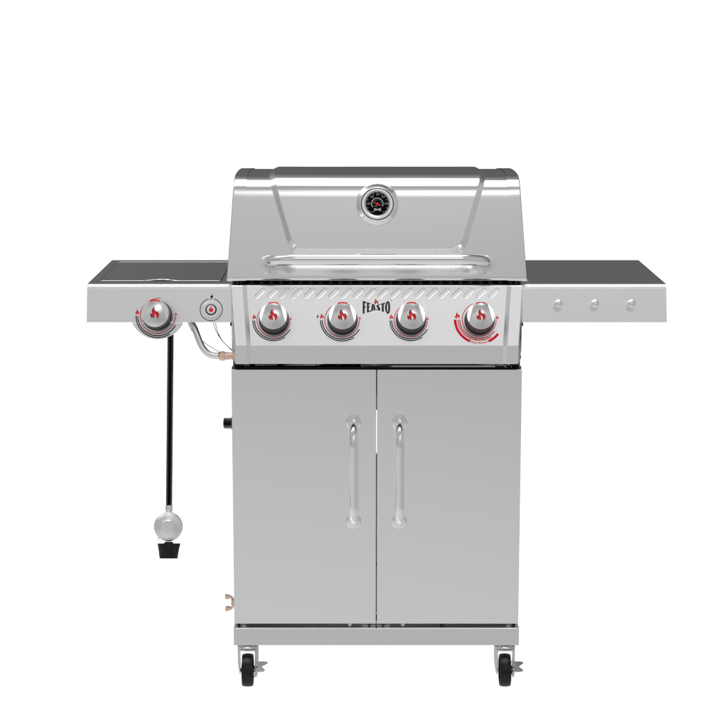 Stainless Steel 4-Burner Gas Grill with Side Burner & Lockable Swivel Casters 360 view