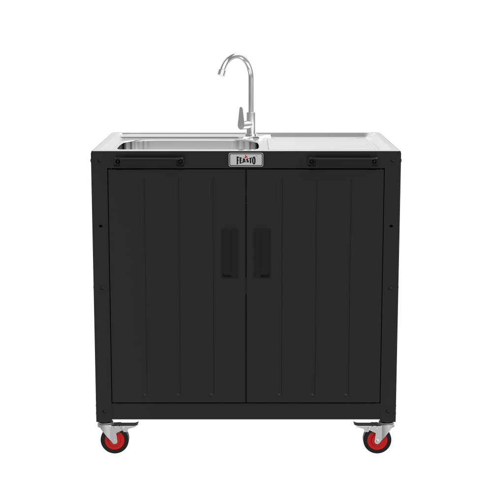 Outdoor Kitchen Cart with Large Sink and Storage Cabinet 360 view