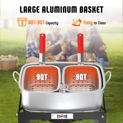 2 Large aluminum basket with 9QT capacity for outdoor activities, total 18 QT