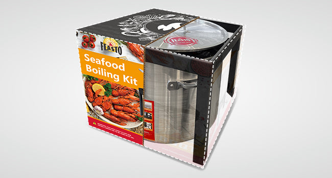 FEASTO 100QT Aluminum Boil Kit with Basket Perfect for Seafood Boiling and Steaming Outdoor Propane Gas Cooker with Adjustable 0-10 PSI Regulator Non-Assembly Frame Stand