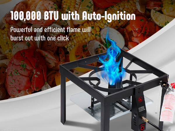 FEASTO 100QT Aluminum Boil Kit with Basket Perfect for Seafood Boiling and Steaming Outdoor Propane Gas Cooker with Adjustable 0-10 PSI Regulator Non-Assembly Frame Stand