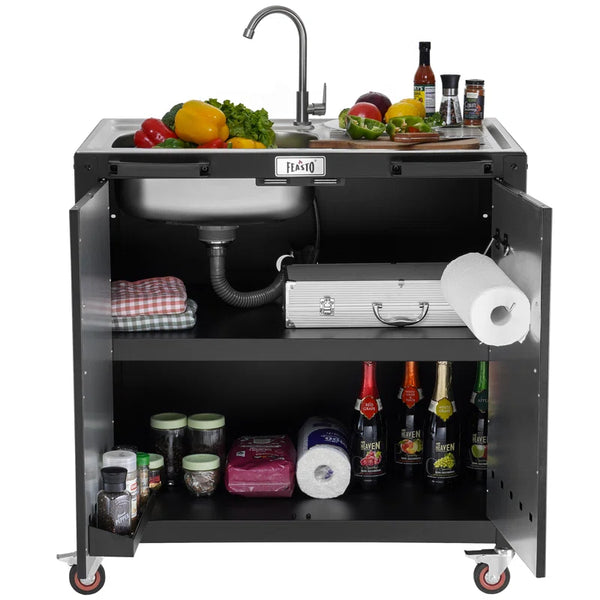 Outdoor Kitchen Series 36" Freestanding Outdoor Grill Cart with Cover, Movable BBQ Station