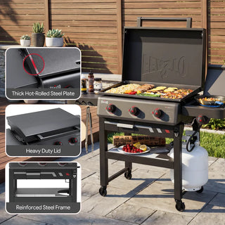 3-Burner Gas Griddle with Side Burner & Hood