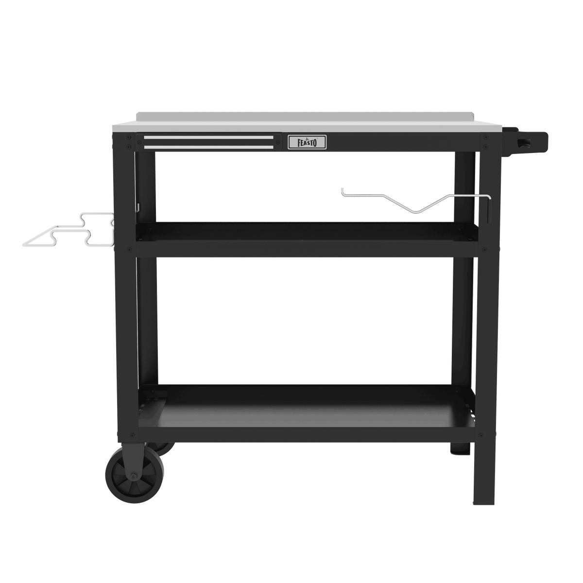 3-Shelf Outdoor Grill Cart with Magnetic Tool Holder & Wheels 360 view