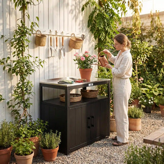 Outdoor Grill Cart with Stainless Steel Top and Storage Cabinet