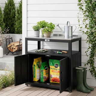 Outdoor Grill Cart with Stainless Steel Top and Storage Cabinet