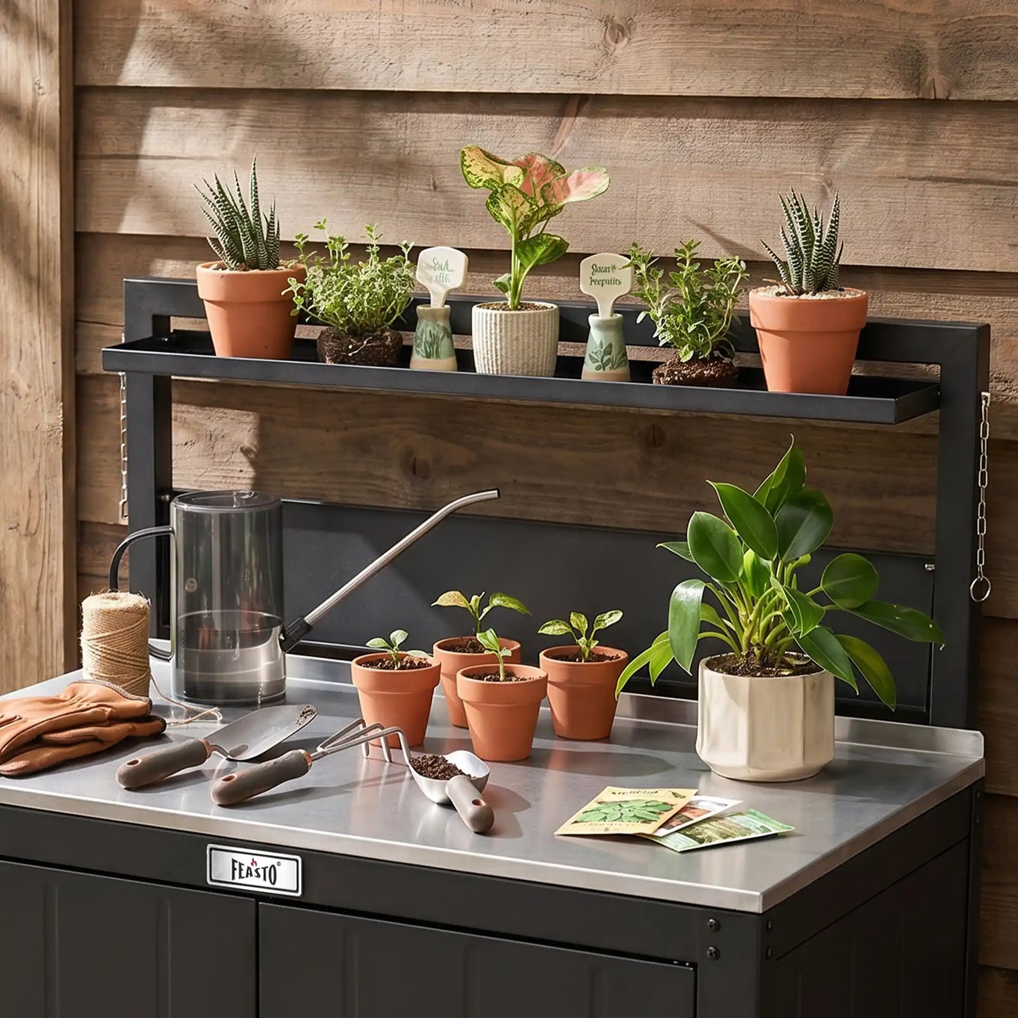 Outdoor Grill Cart with Raised-Edge Top