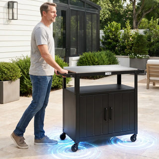 Outdoor Grill Cart with Raised-Edge Top