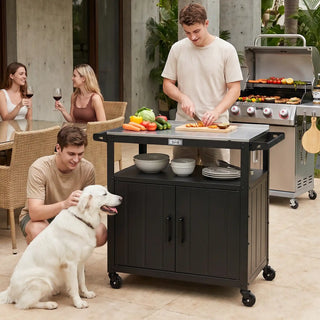 Outdoor Grill Cart with Raised-Edge Top