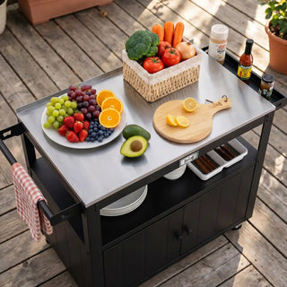 Outdoor Grill Cart with Raised-Edge Top