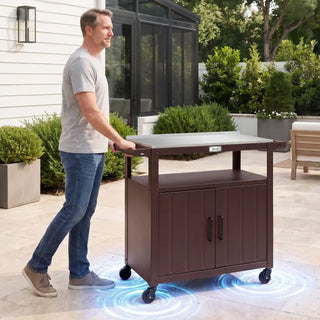 Outdoor Grill Cart with Raised-Edge Top