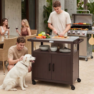 Outdoor Grill Cart with Raised-Edge Top