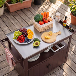 Outdoor Grill Cart with Raised-Edge Top