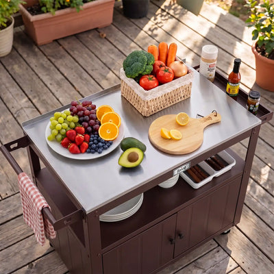 Outdoor Grill Cart with Raised-Edge Top