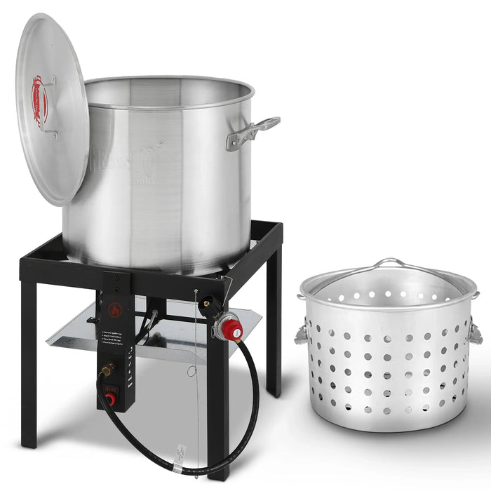 Feasto 60QT Aluminum Boil Kit with Basket Perfect for Seafood Boiling, Non-Assembly Frame Stand