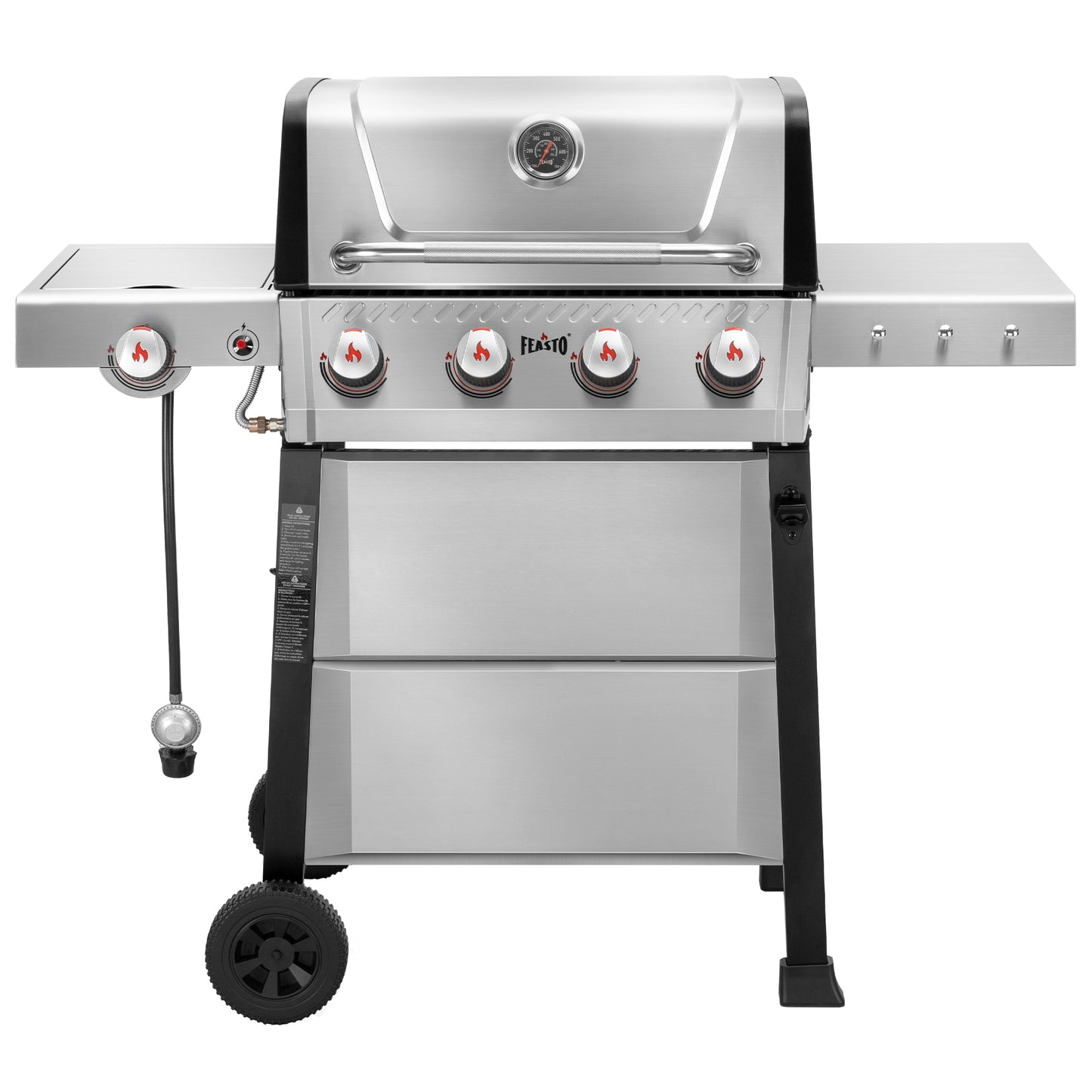 Stainless Steel 4+1 Burner Gas BBQ Grill, Outdoor Propane Grill with Premium Enameled Coated Chamber Body & Porcelain-Enameled Cast lron Grates, 48,000 BTU