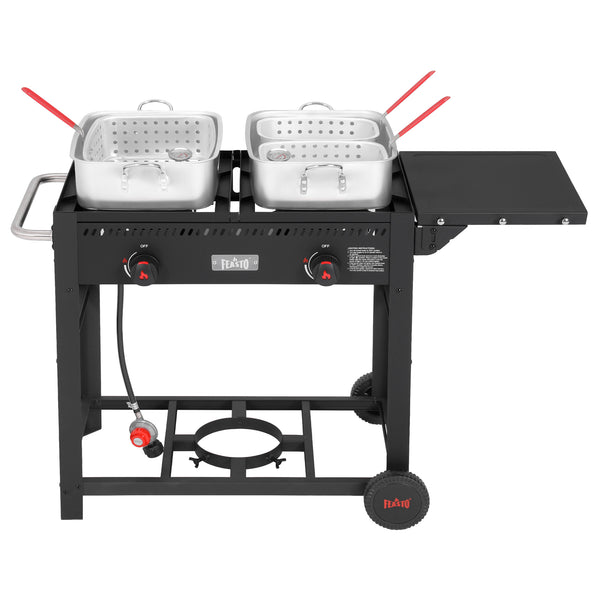 Two-burner propane grill with two fryers - deep fryer grill cart