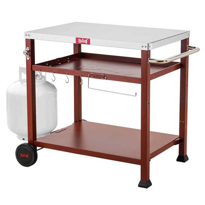 FEASTO Three-Shelf Movable Food Prep and Work Cart Table Home and Outdoor Multifunctional Stainless Steel Table Top Worktable on Two Wheels L39.5’’x W25.6’’x H33’’