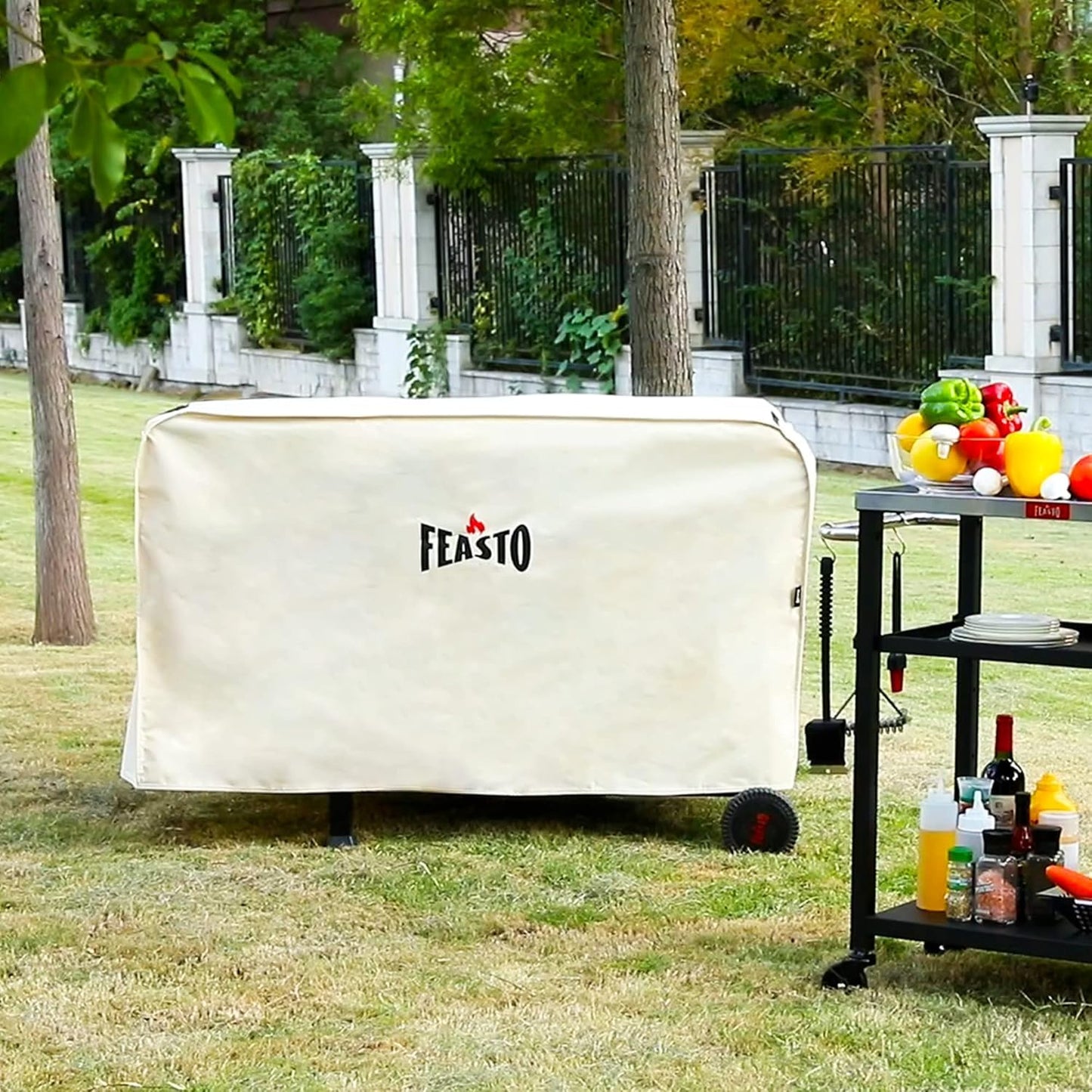 Outdoor Dining Cart Cover for Feasto Three-Shelf Movable Dining Cart Prep Table  Heavy Duty Waterproof Cover for Feasto Dining Cart Beige (L50.4” x W23.6” x H28.7”)