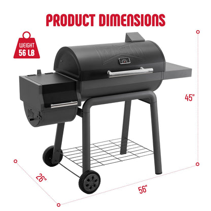 Charcoal Grill with Offset Smoker Grill and Side Table, 30-In Heavy-Duty BBQ Grill, Black