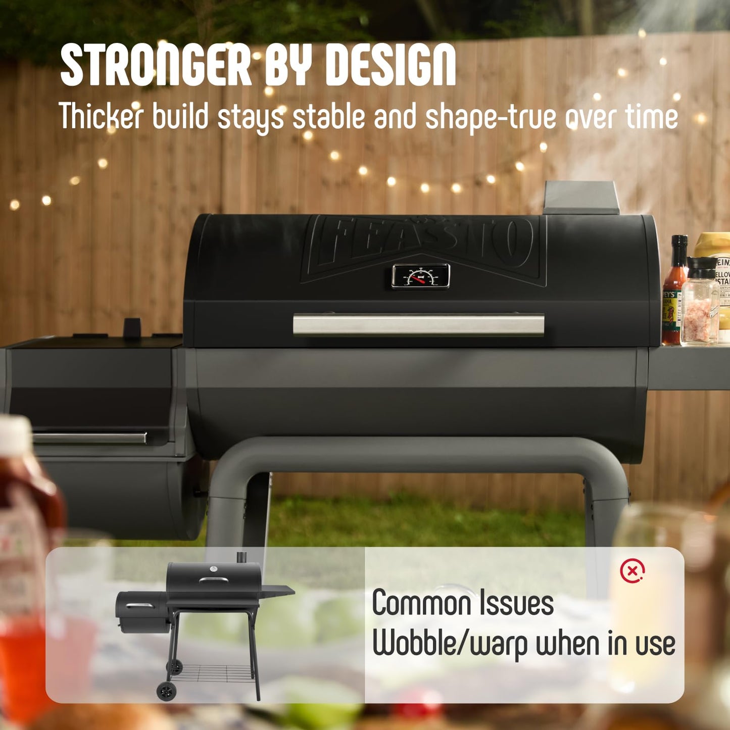 Charcoal Grill with Offset Smoker Grill and Side Table, 30-In Heavy-Duty BBQ Grill, Black